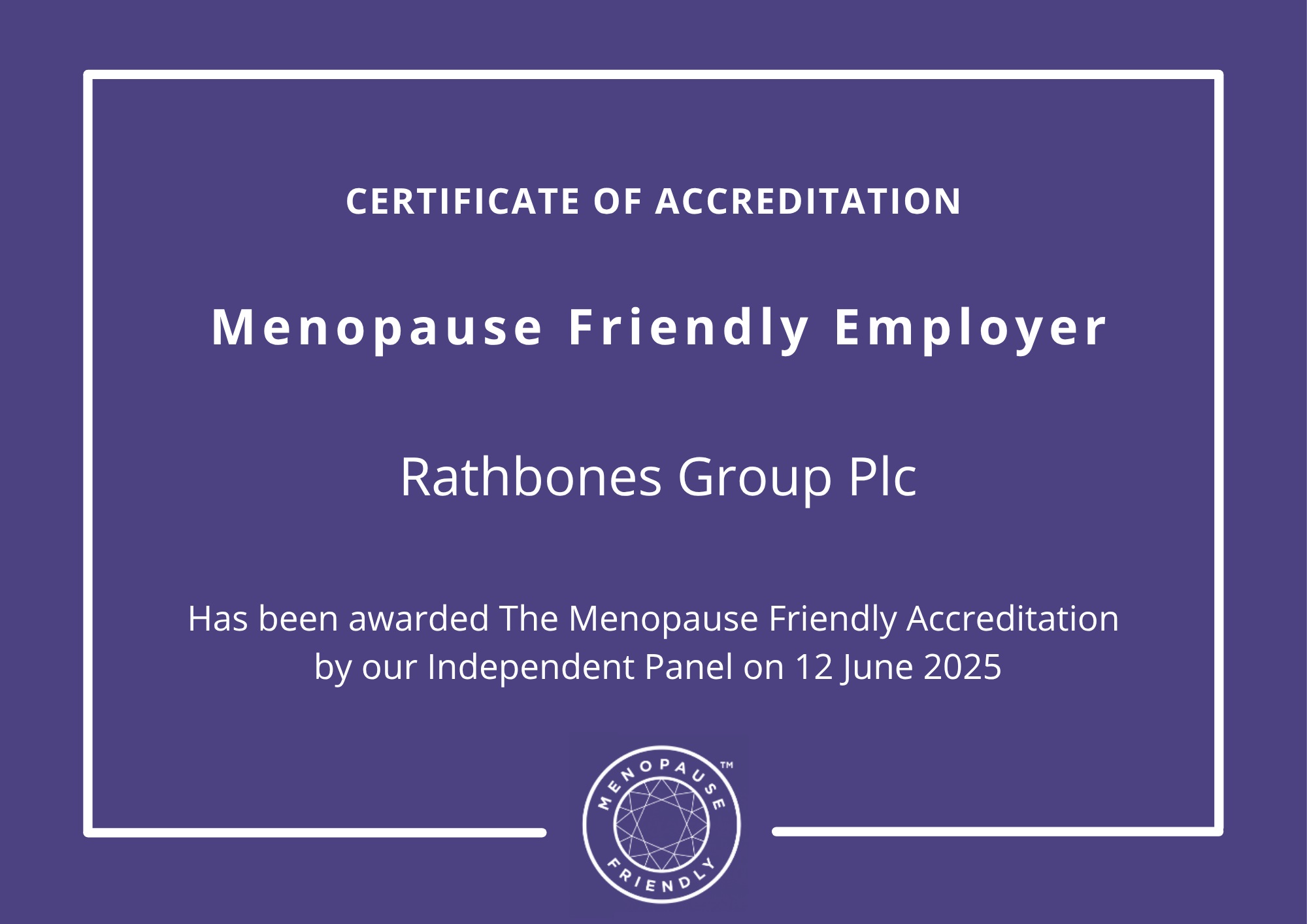 Certificate of accreditation as a menopause friendly employer