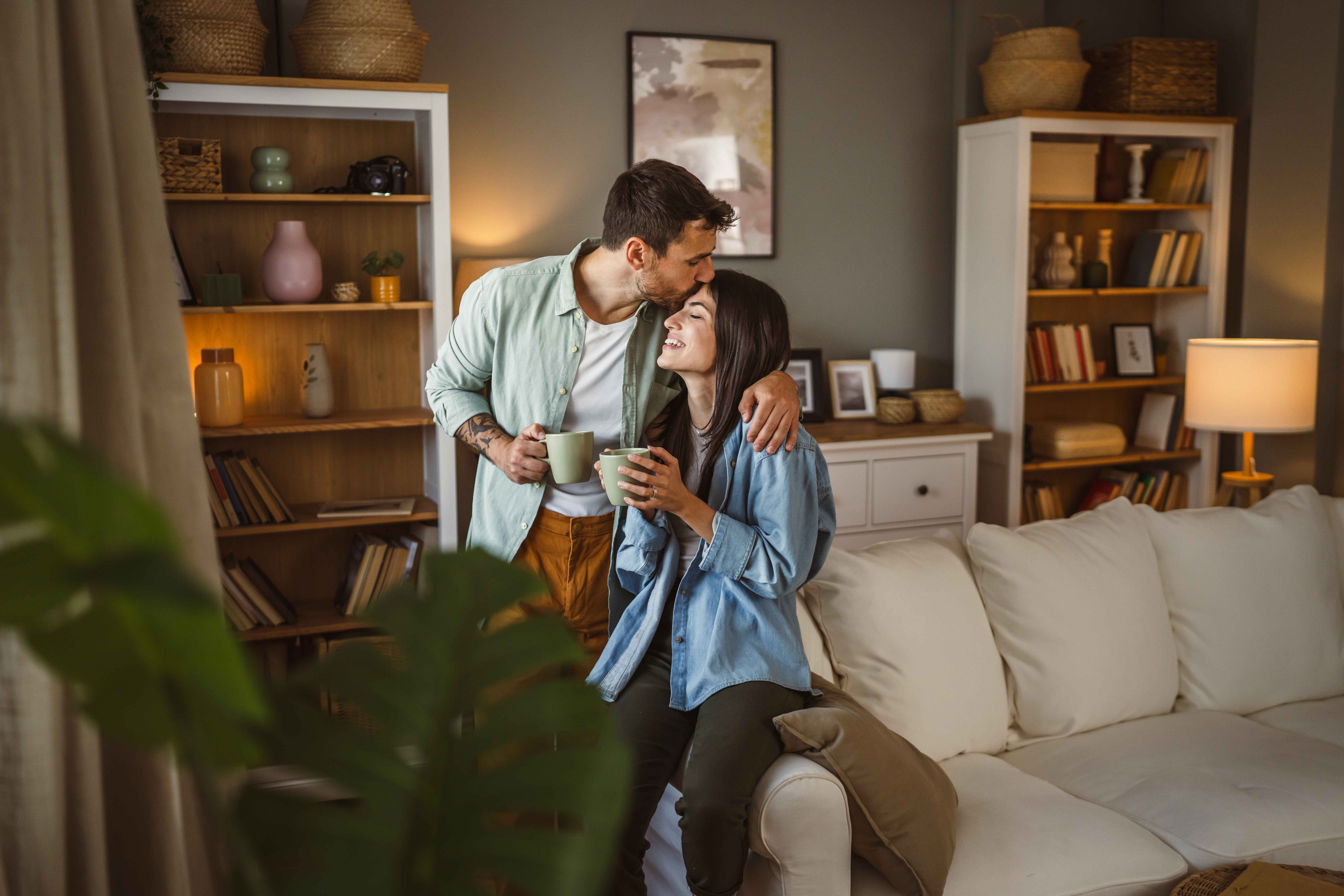 Young couple in their living room