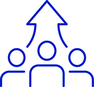 An icon of three people working together to create one outcome