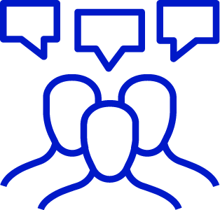 An icon indicating a group of people talking together