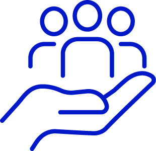 An icon indicating a group of people getting a helping hand