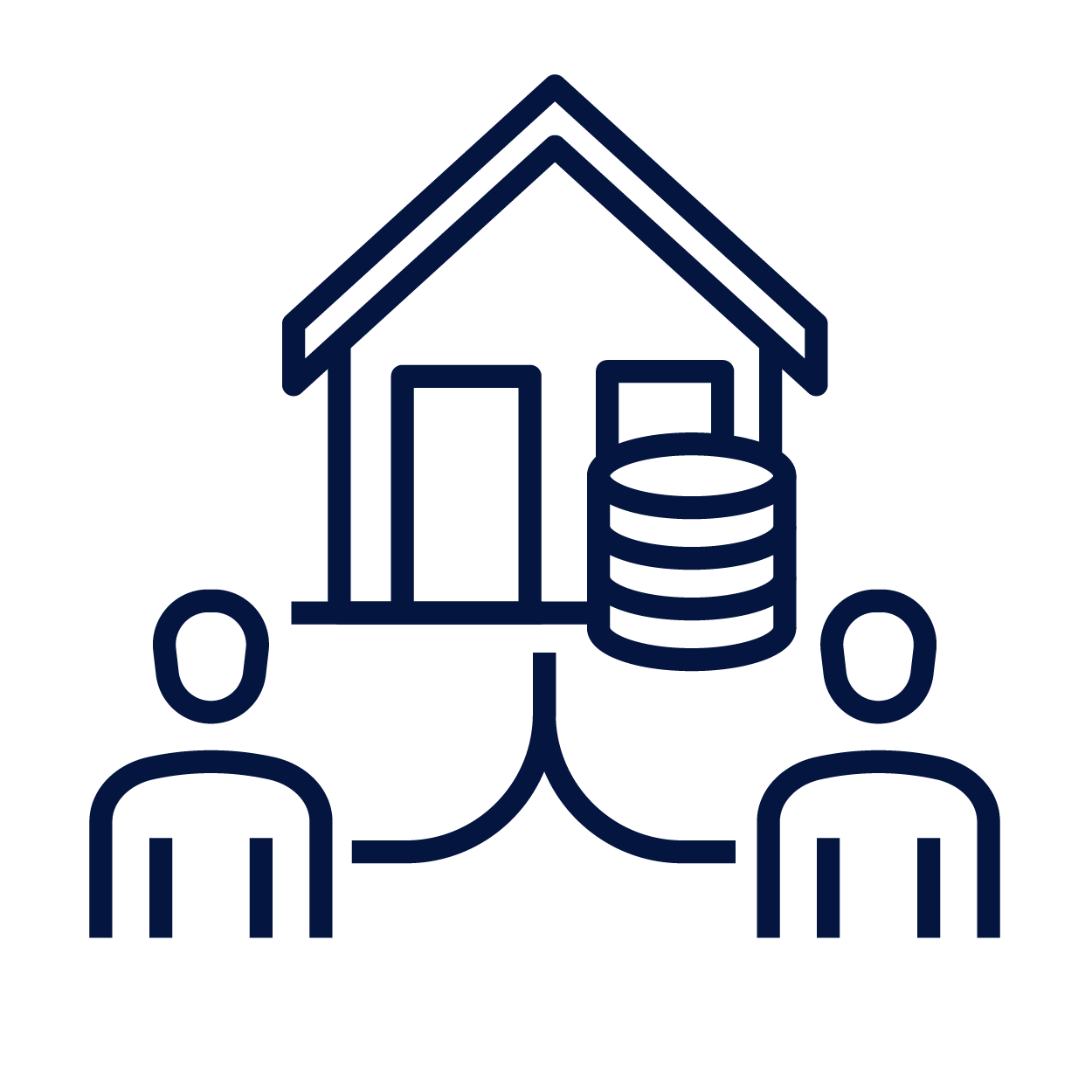 An icon of a house with money moving in and out of it, representing inheritance tax