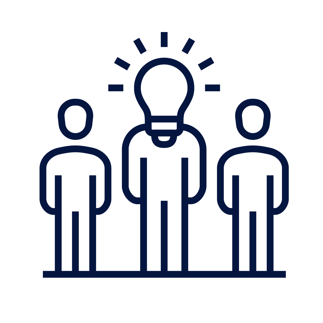 Icons showing three headshot with ligh bulb