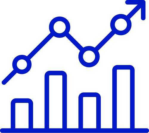 An icon of a chart featuring bars and lines moving up and down