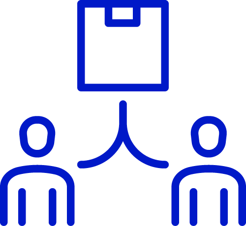 An icon of two people working together to feed into one initiative