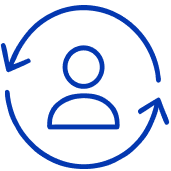 An icon indicating a person at the centre of a process
