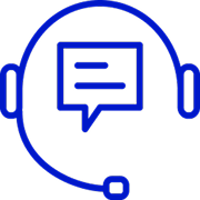 An icon of a phone headset with a speech bubble inside it
