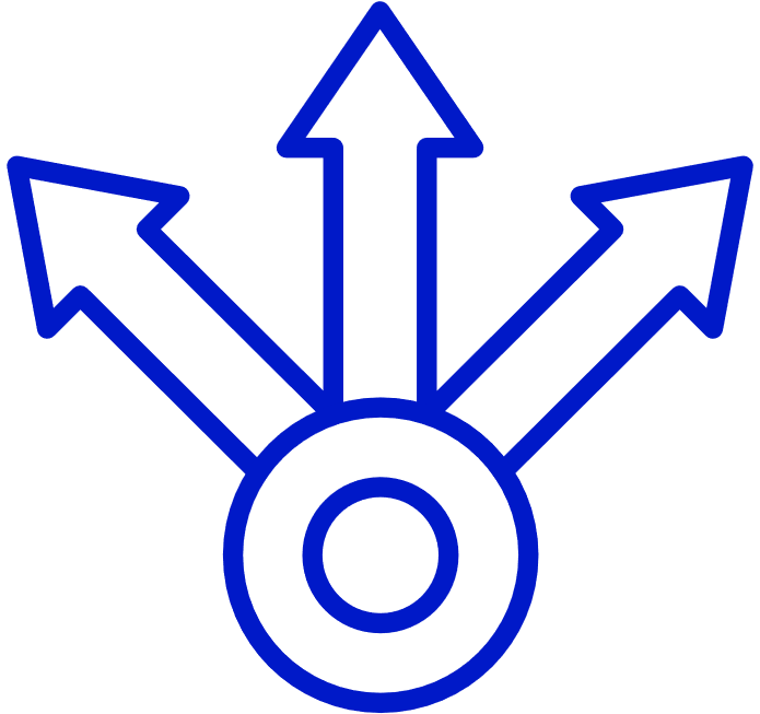 Three arrows lead out at different directions from a central point