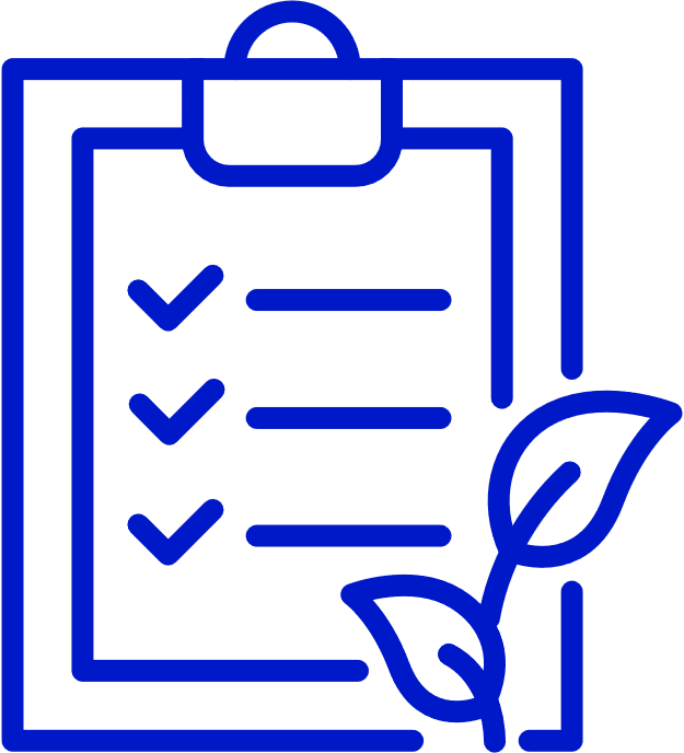A checklist with a leaf growing from it, implying sustainability