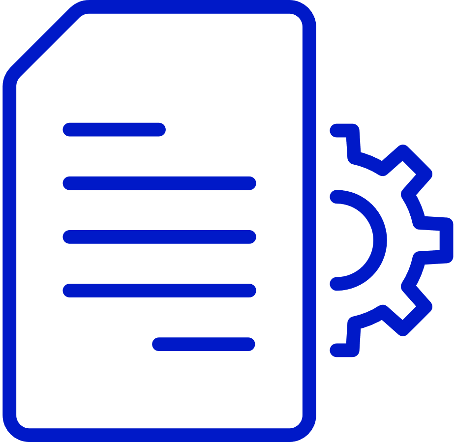 An icon of a document with a cog or gear coming out of it