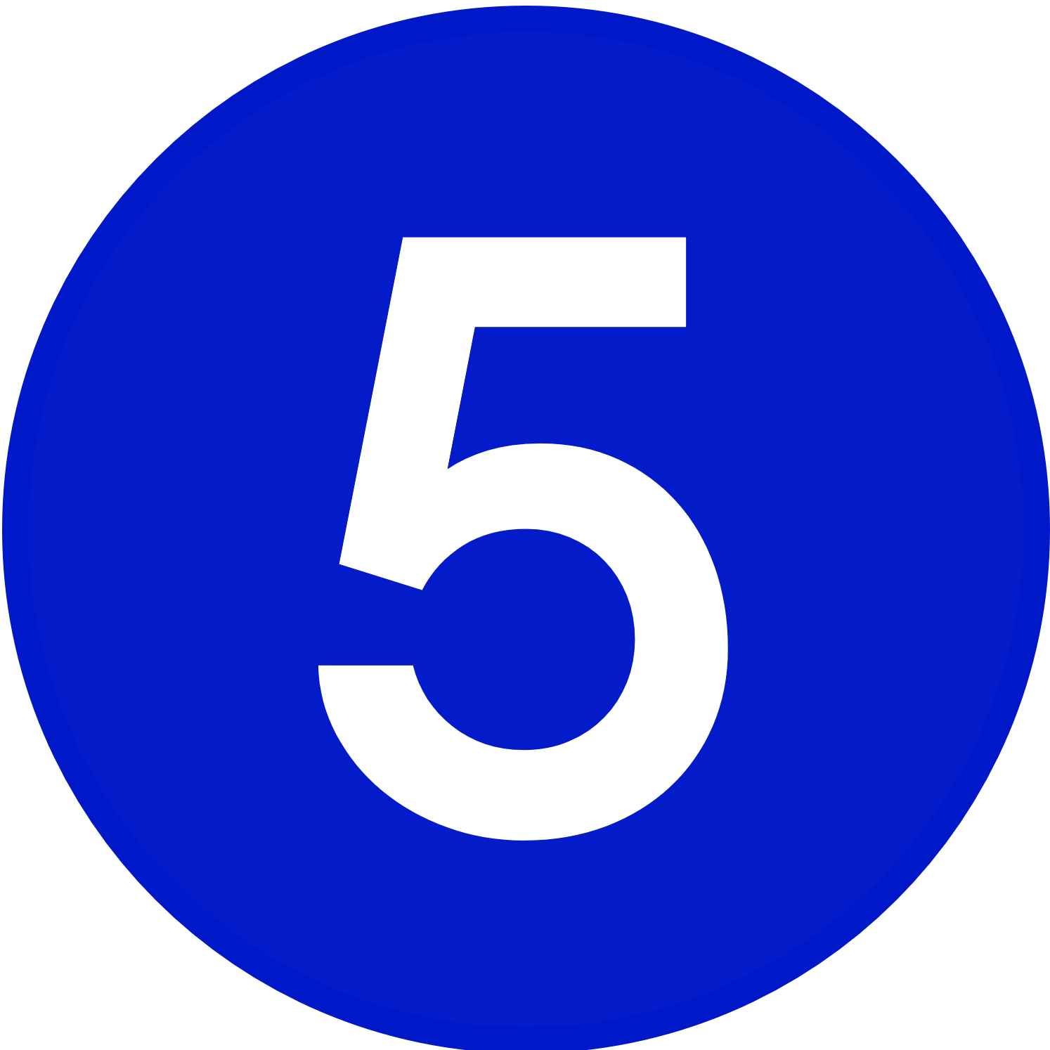 The number 5 in a blue circle