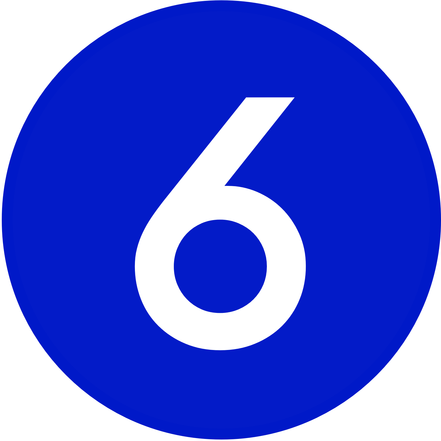 The number 6 in a blue circle