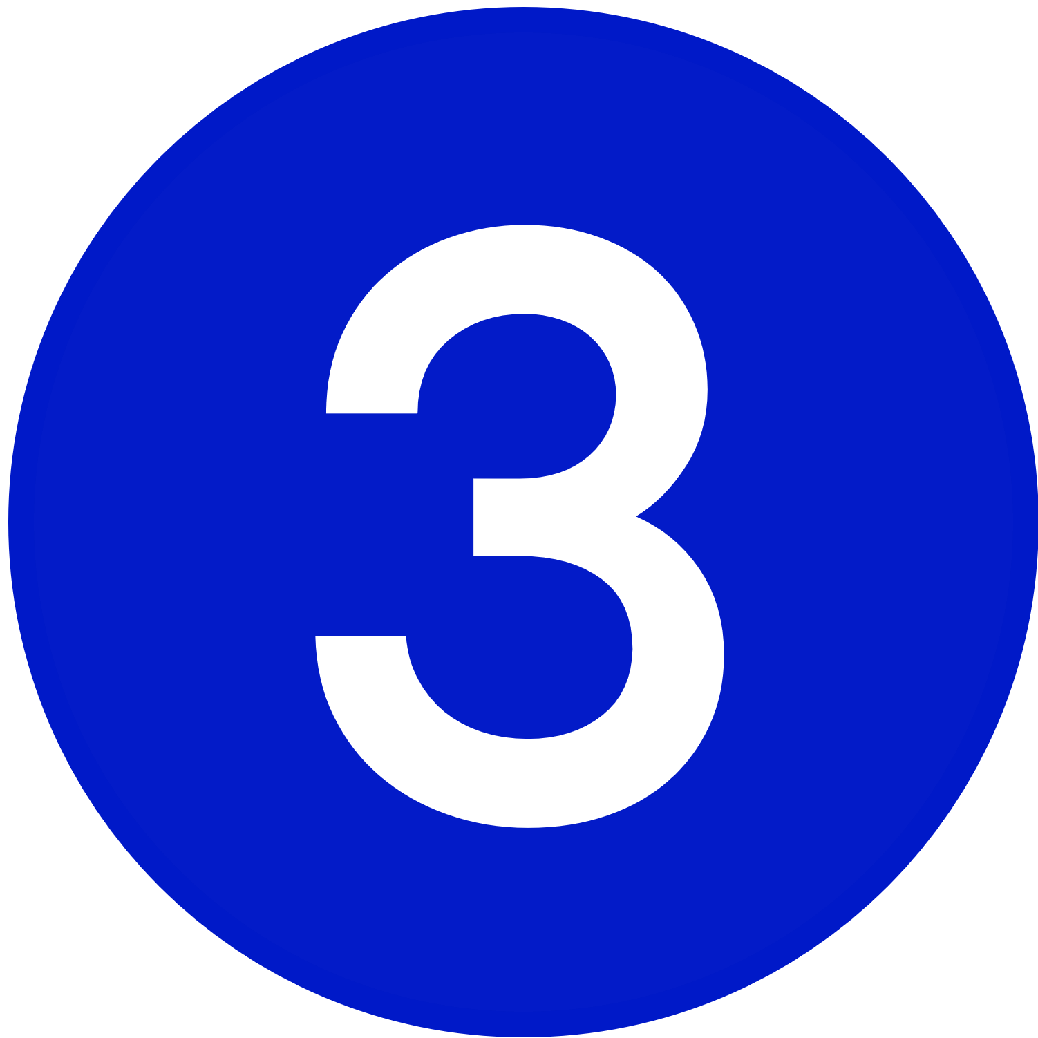 The number 3 in a blue circle