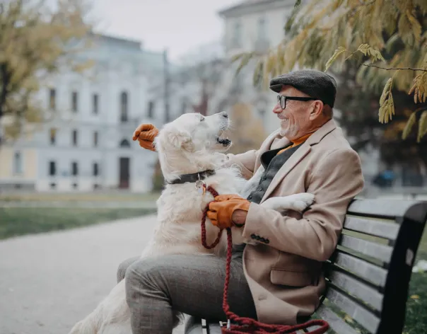 Man and dog on a park bench