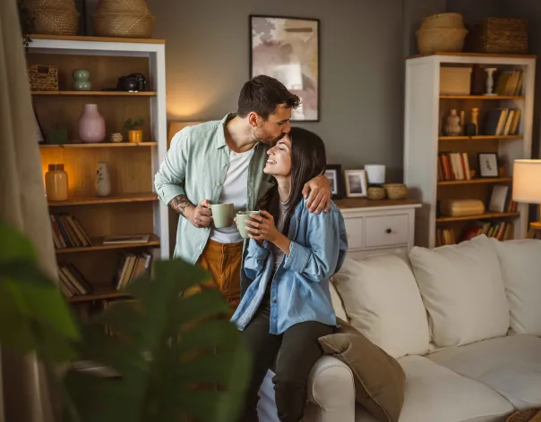 Young couple in their living room