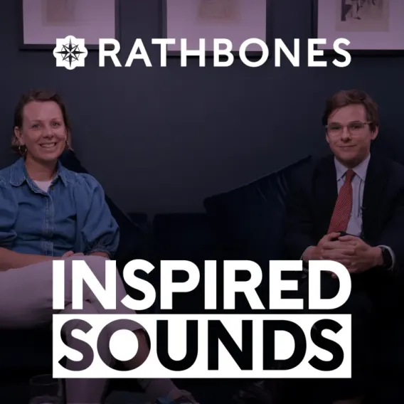 The Inspired Sounds podcast tile, featuring two people talking on the podcast