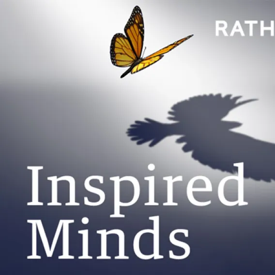 The Inspired Minds podcast tile, featuring a butterfly giving off the shadow of a bird