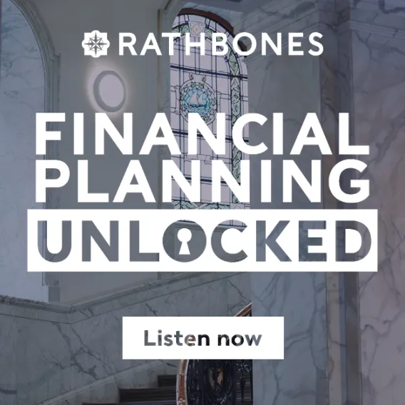 The Financial Planning Unlocked podcast tile, featuring stairs inside a marble building