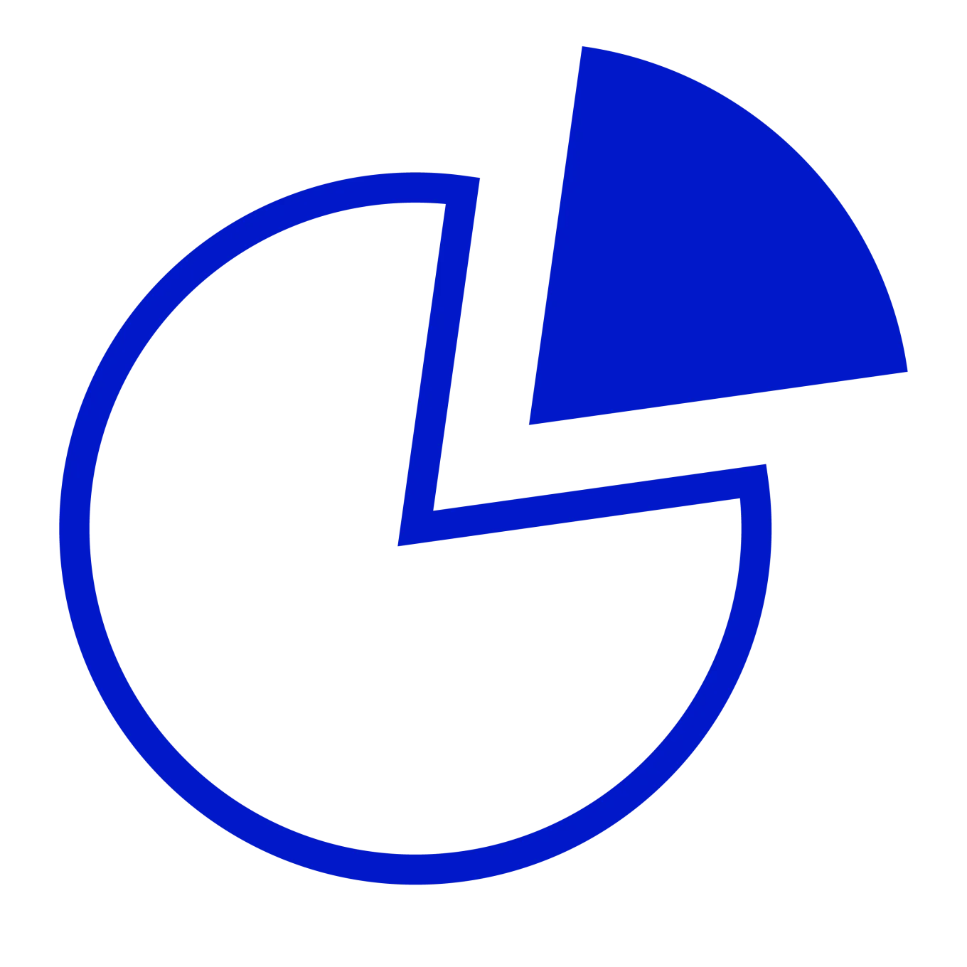 An icon of a pie chart with a wedge being taken out of it