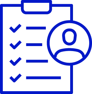 An icon of a clipboard with a line of check marks