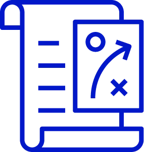 An icon of a plan on a page with a strategy laid on top of it