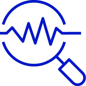 An icon of a magnifying glass with a line chart through it