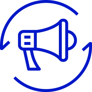 An icon of a loudspeaker with a looping process around it