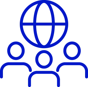 An icon showing three people advocating for something across a network