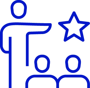 An icon showing a person speaking to two people