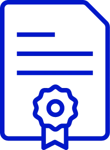 An icon showing a rosette of certification on a document