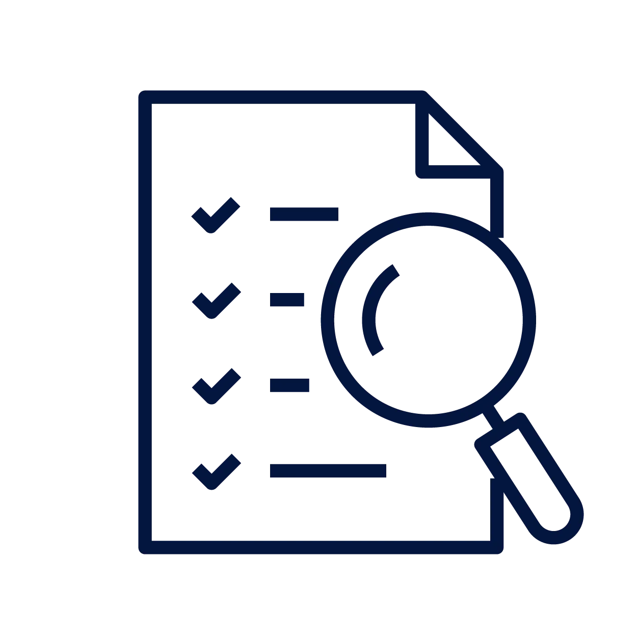 An icon indicating a checklist being scrutinised