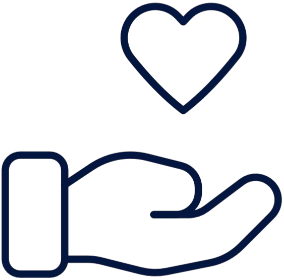 An icon of an open hand with a love heart above it