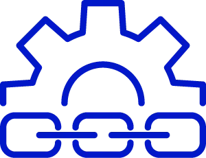 An icon indicating a supply chain or process that is linked through operations