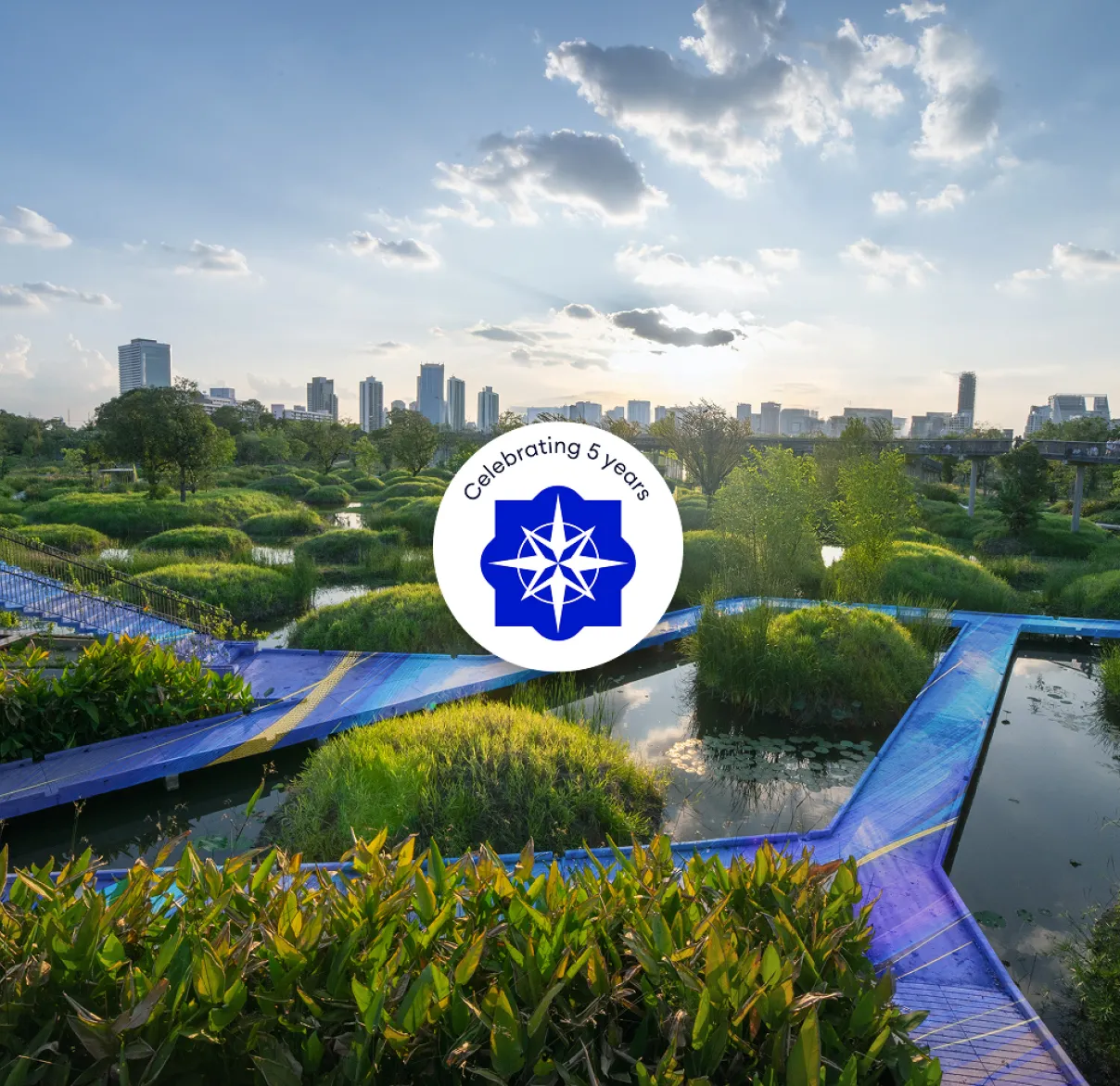 Boardwalks cut through the wetlands of the Benjakitti Forest Park in Bangkok