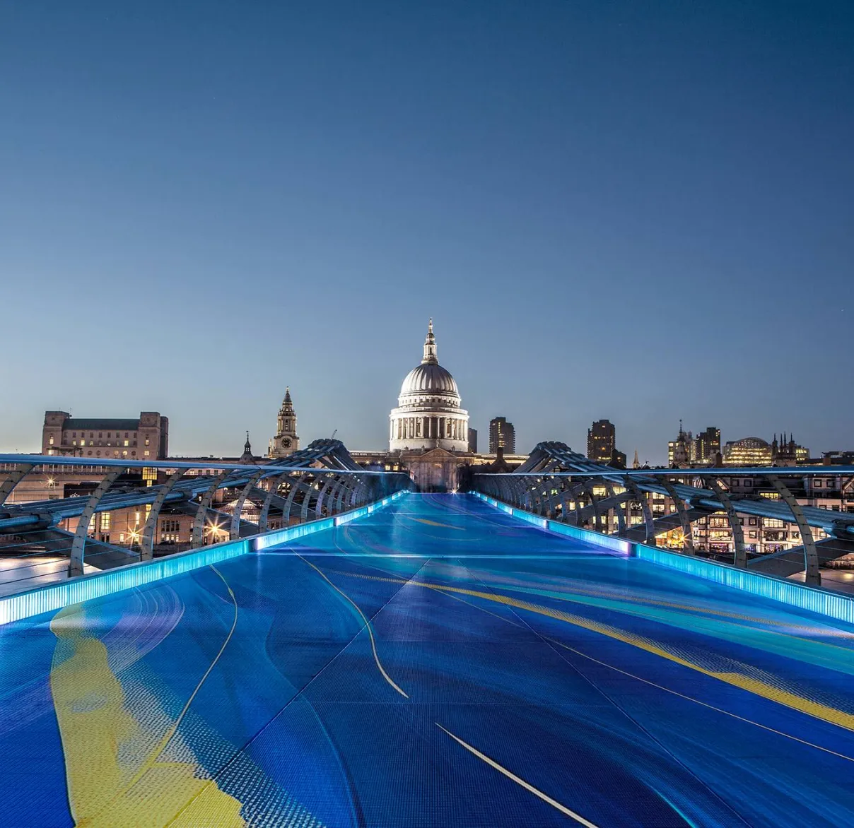 Looking across the Millennium Bridge in London towards St Paul's Cathedral