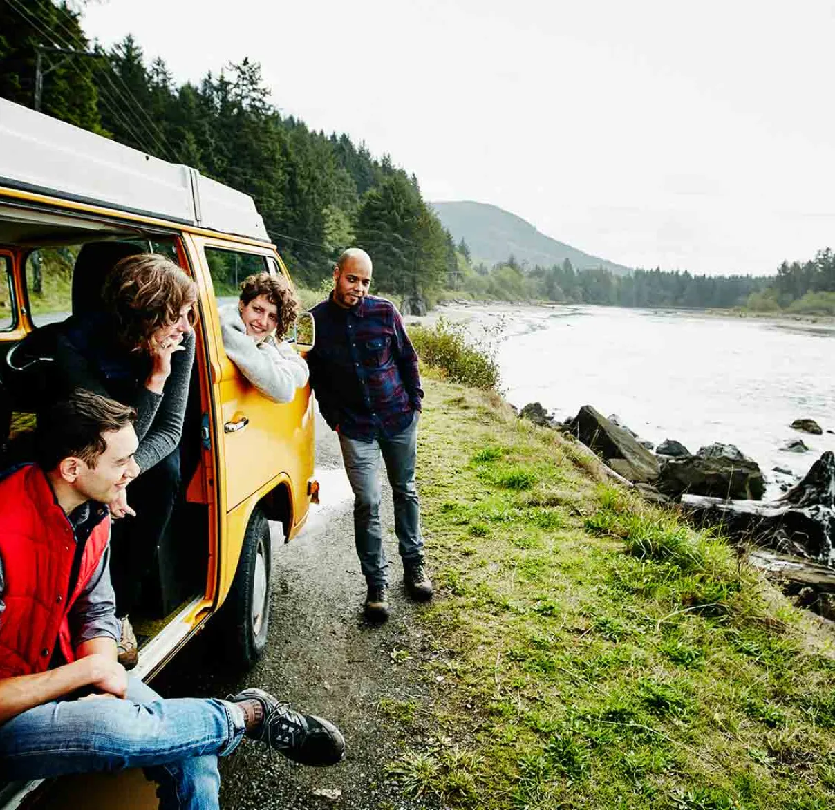 Caravan with people in it