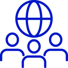 An icon indicating a large group of people working across a network