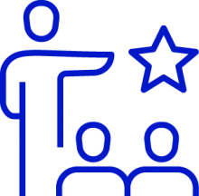 An icon showing a leader pointing the way to a group of people