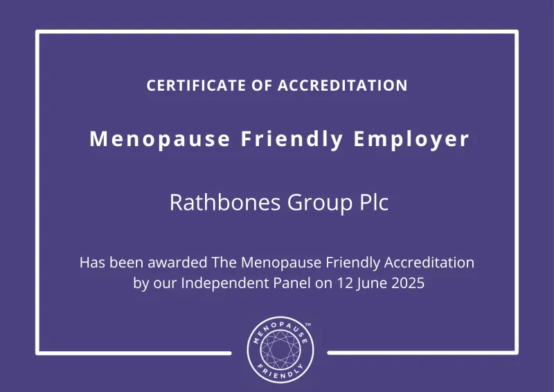 A certificate of accreditation from Henpicked for Rathbones as a Menopause Friendly Employer