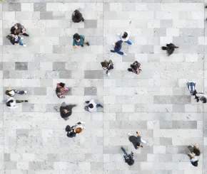 A crowd of people from above