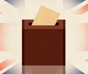 image of union jack behind graphic representation of ballot box