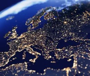 An image of Europe at night taken from space