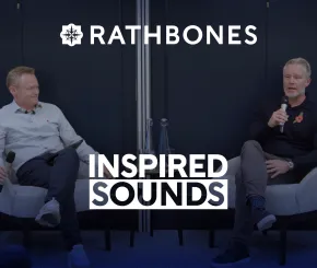 Two people sat on chairs filming a podcast for our Rathbones Inspired Sounds series