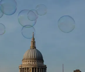 Bubbles floating over St Paul's Cathedral 