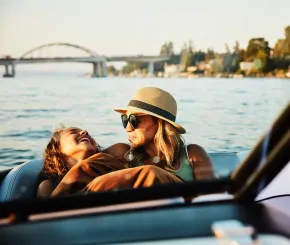 Mother and daughter in boat