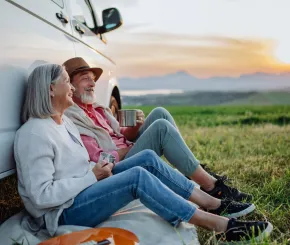 Older couple watching sunset