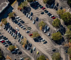 overhead view of a car park