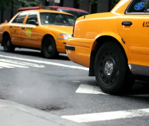 Close up image of New York City taxi