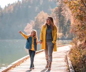 Mother and daughter walking
