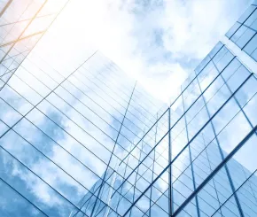 sky reflections on building windows